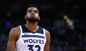 Karl-Anthony Towns looking to the sky