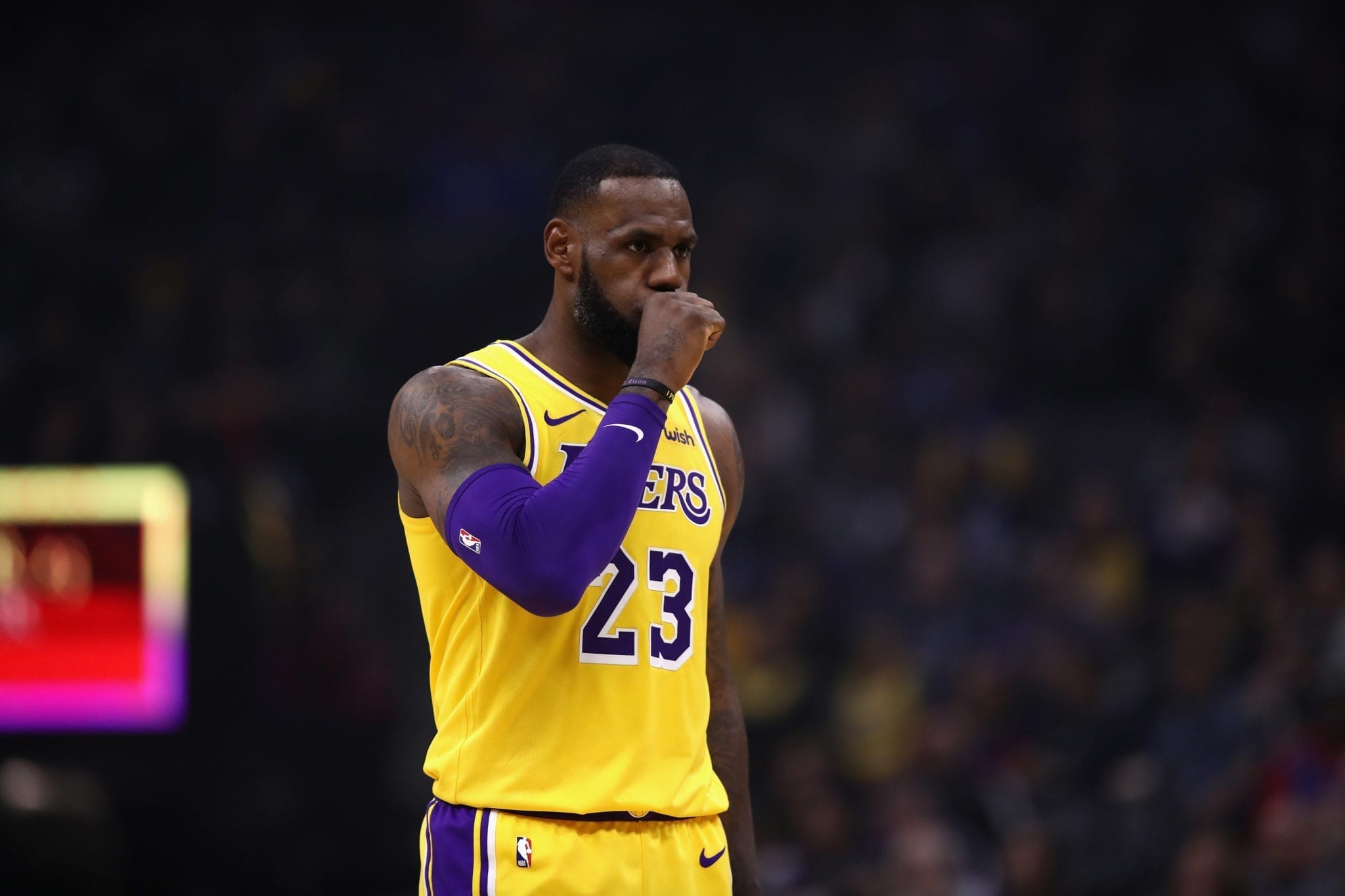 SACRAMENTO, CA - NOVEMBER 10: LeBron James #23 of the Los Angeles Lakers stands on the court during their game against the Sacramento Kings at Golden 1 Center on November 10, 2018 in Sacramento, California. NOTE TO USER: User expressly acknowledges and agrees that, by downloading and or using this photograph, User is consenting to the terms and conditions of the Getty Images License Agreement. (Photo by Ezra Shaw/Getty Images)