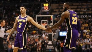 Lonzo Ball and LeBron James on-court