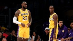 Rondo and LeBron on court
