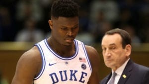 Zion Williamson talking to Coach K