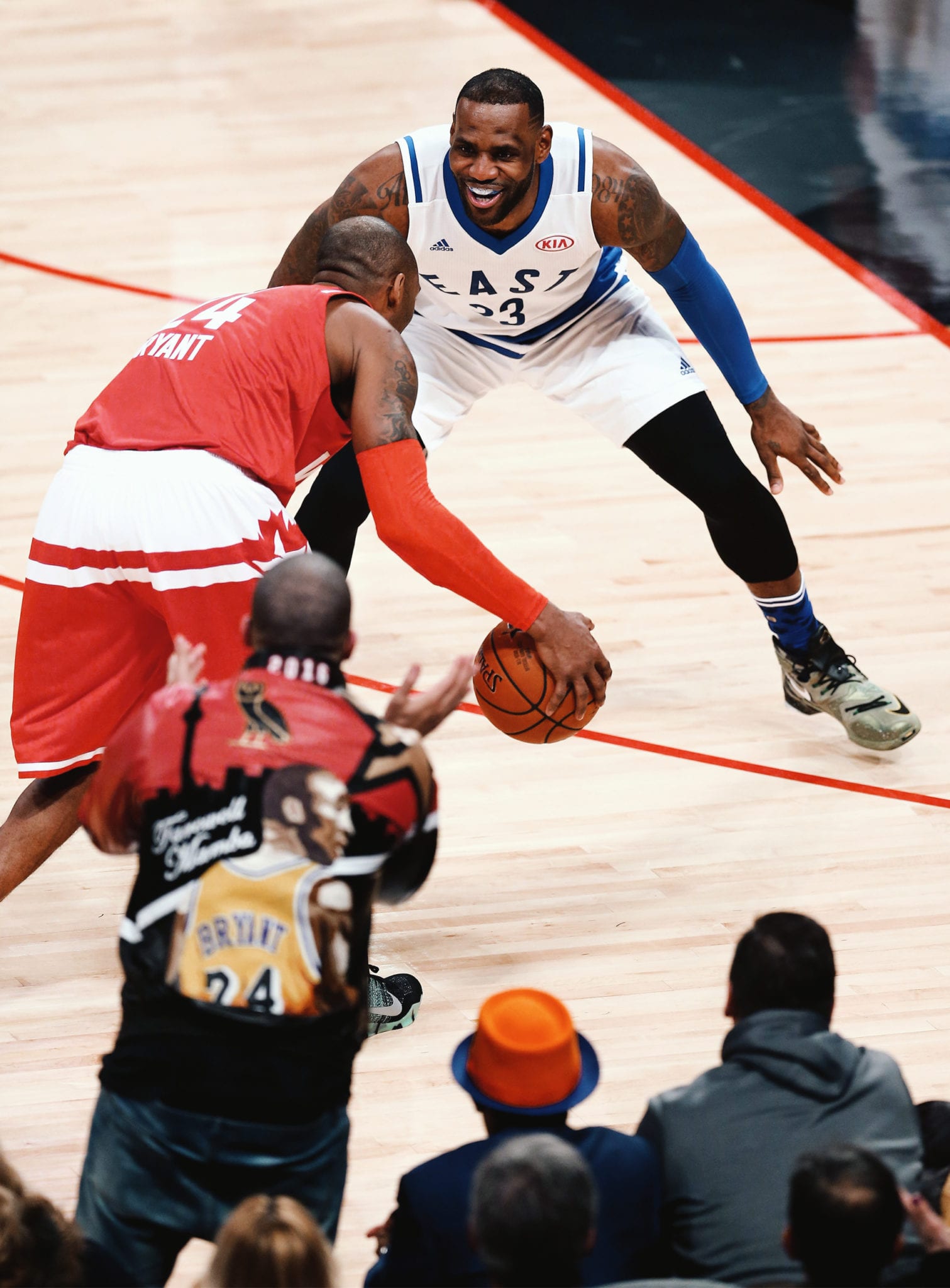 GOAT VS GOAT: LeBron James guards Kobe Bryant during Bryant’s last ever All-Star Game (February 14, 2016). 