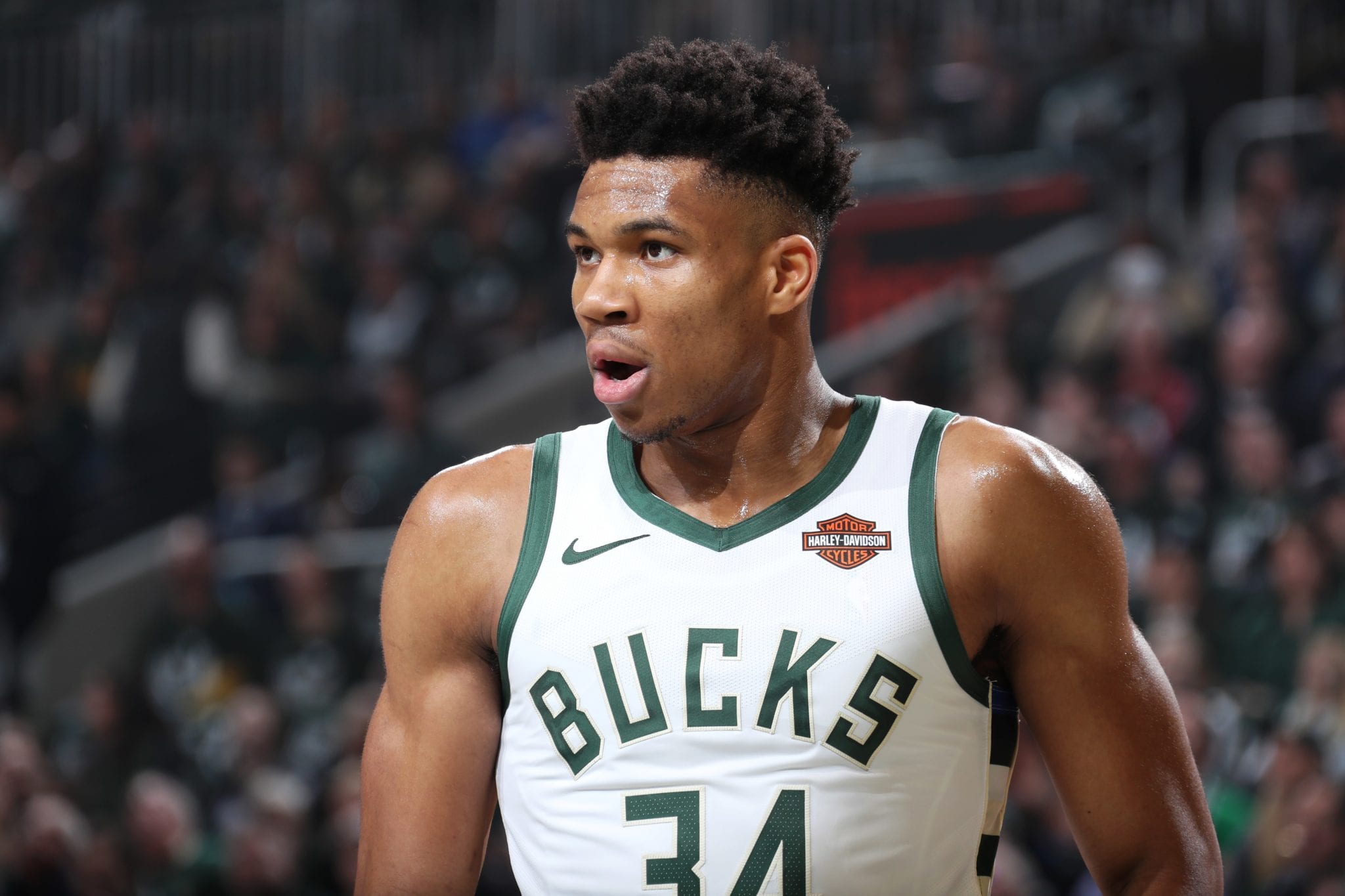 Giannis during a game with the Bucks