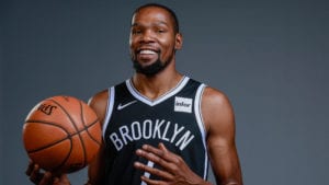 Kevin Durant: KD as he poses on media day 2019.