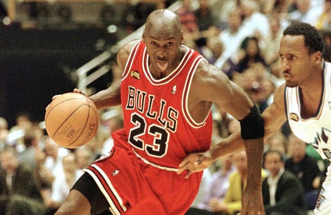 Michael Jordan playing for the Bulls.