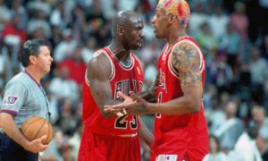 Dennis Rodman and Micahel Jordan as Bulls teamamtes