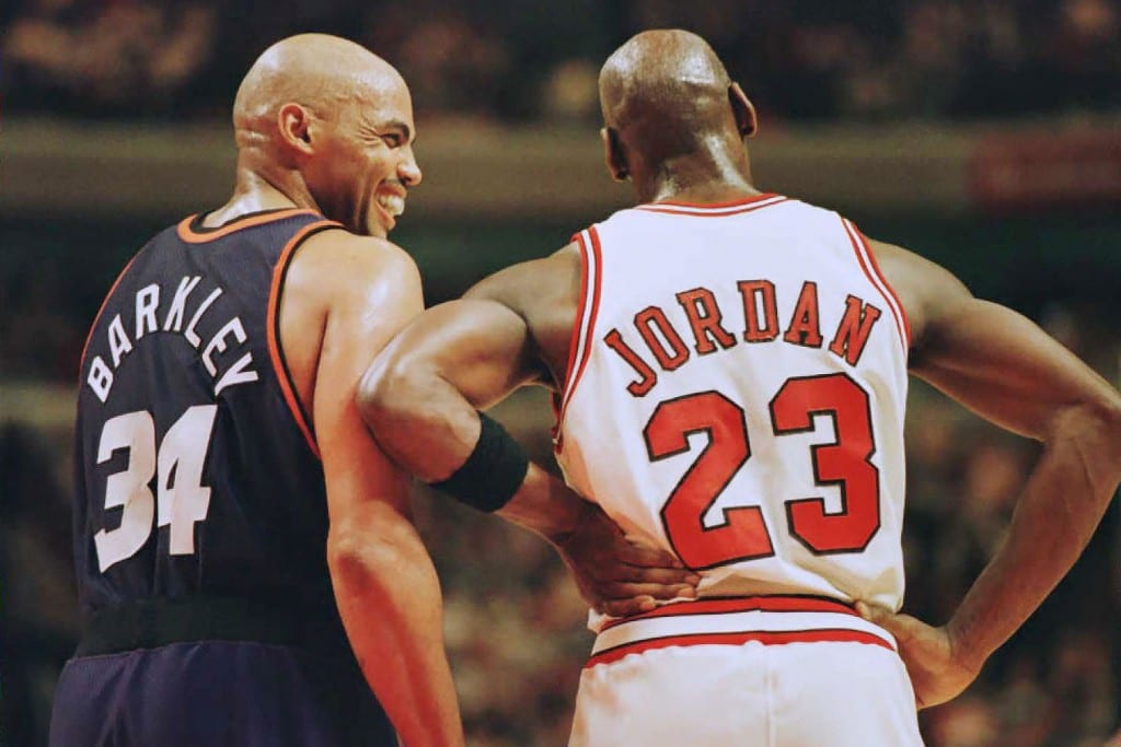 Charles Barkley and Michael Jordan on the court during the 1993 NBA Finals