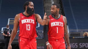 John Wall and James Harden with the Rockets