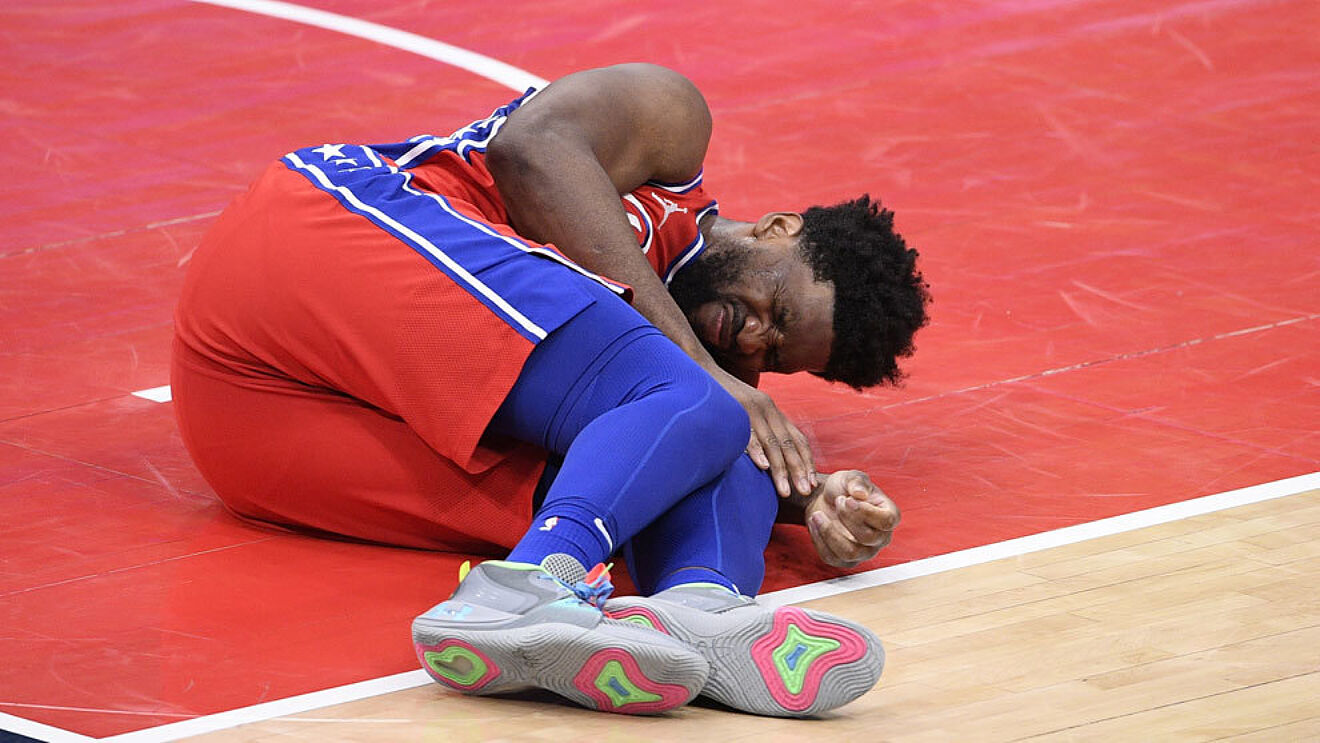 Sixers star Joel Embiid in pain