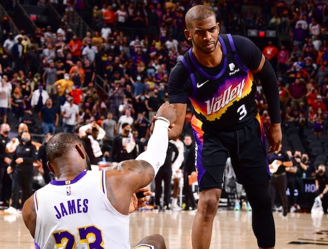 Chris Paul of the Suns helping LeBron James of the Lakers
