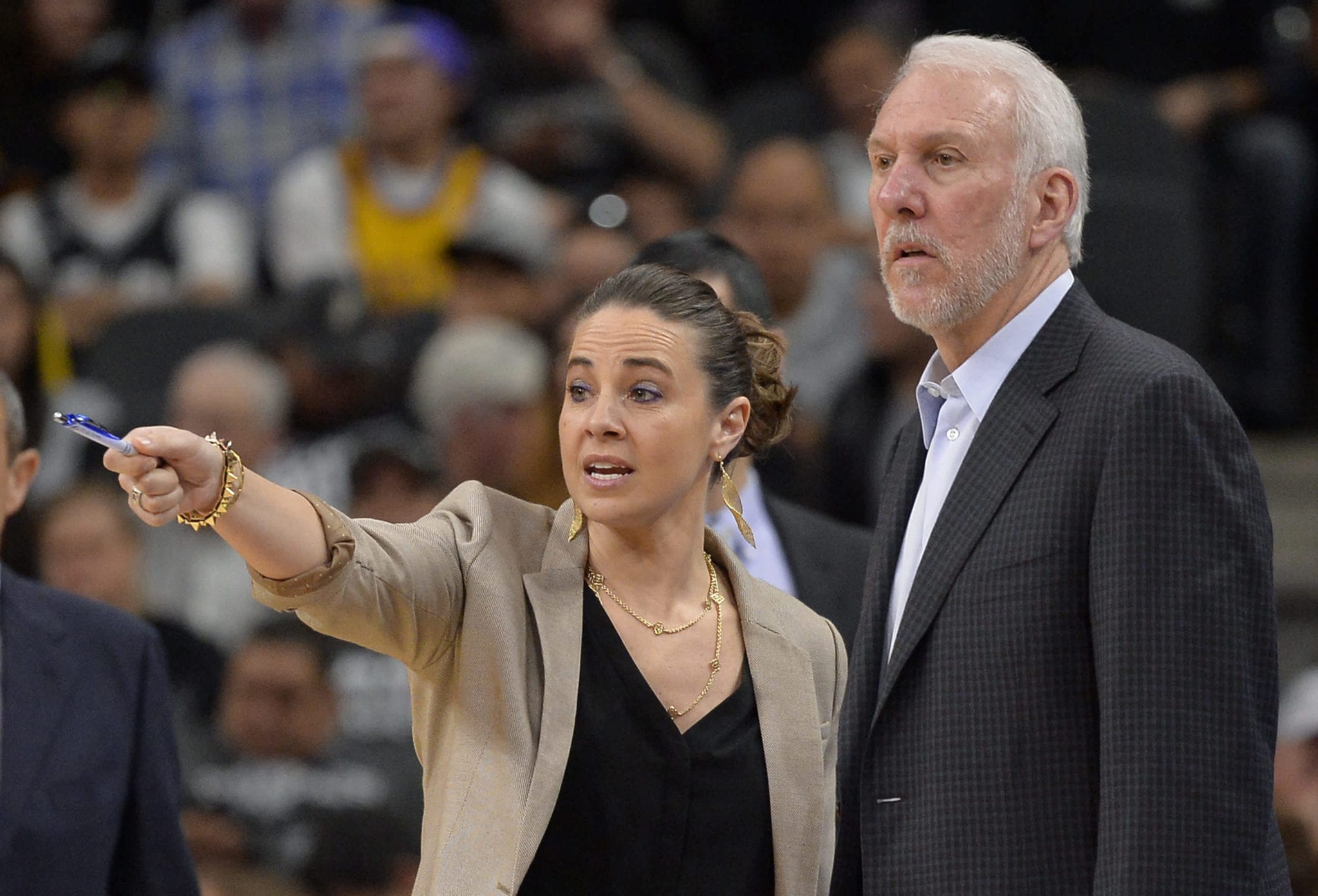 Spurs assistant Becky Hammon with head coach Gregg Popovich