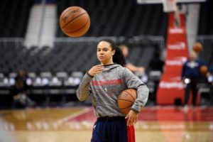 WNBA player Kristi Toliver as a member of the Wizards coaching staff