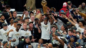 The Milwaukee Bucks celebrating their title